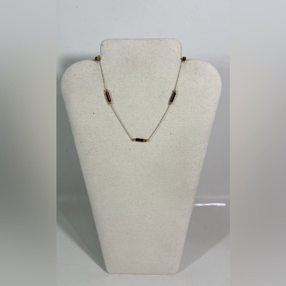 14K Solid Yellow Gold Tiger's Eye Quartz Necklace & Earrings Set